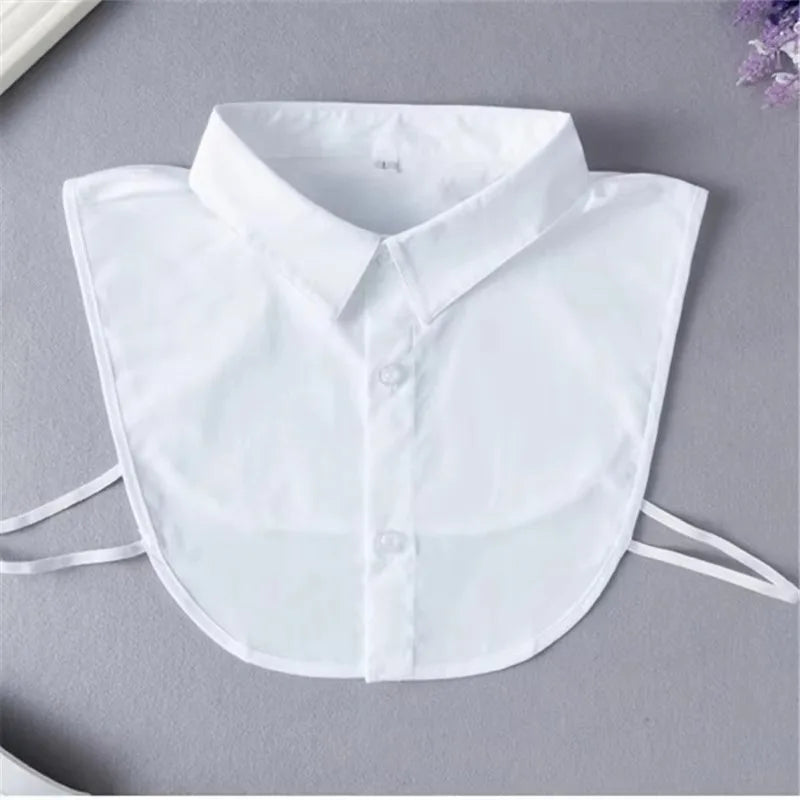 One Fake Shirt Collar Elegant Detachable Button-up Layered Outfit Qme White