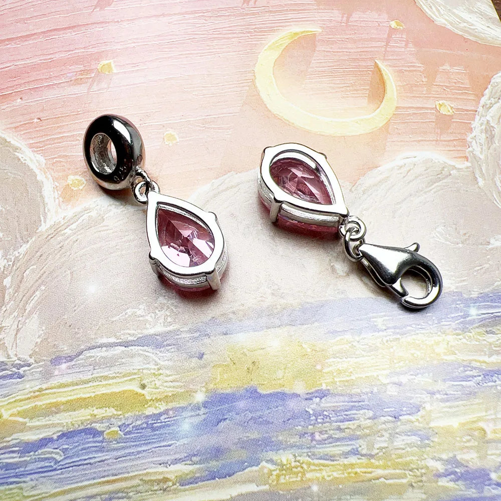 Dangle Charm Pendant Pink Tear Drop New Europe Style Jewelry For Women Romantic Gift In 925 Sterling Silver Qme