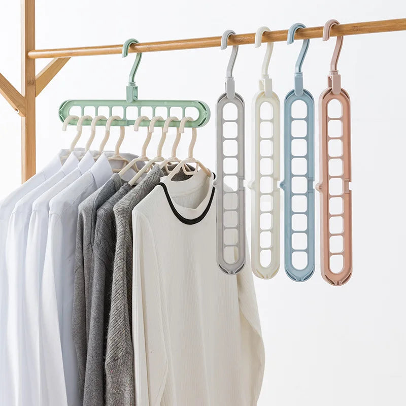9 Holes Multi Layer Space Saving Clothes Hanger Multifunctional Plastic Clothes Storage Rack Anti Slip Closet Organizer Qme