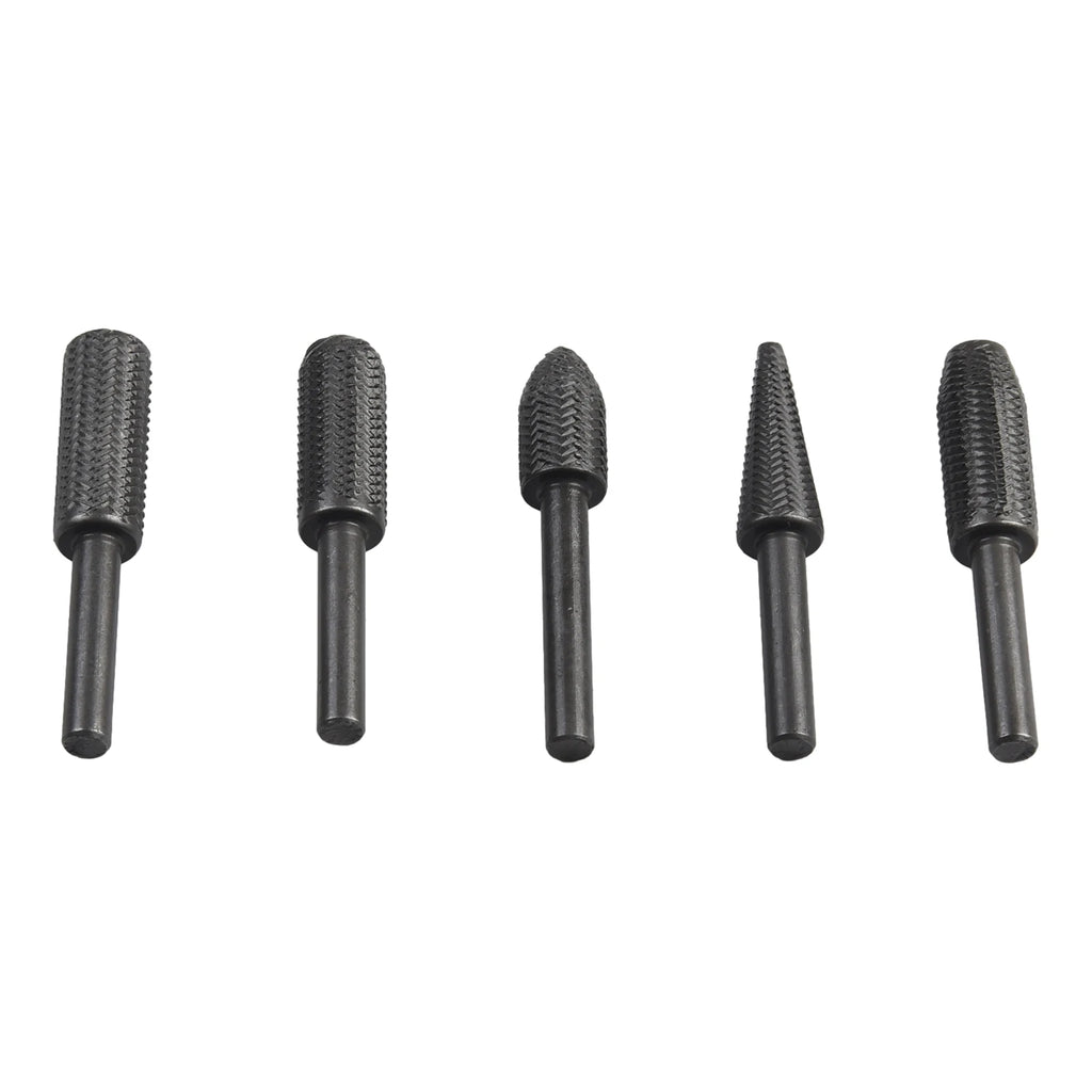 5Pcs/set Rotary Rasp File Steel File 6mm Shank Carving Bit Double Cutter Rotary File Super Hard For Metal /Wood /Grinding Qme