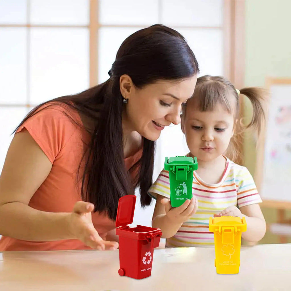 Toy Garbage Cans Lid Wheels Truck Toys Storage Portable Waste Holder Qme