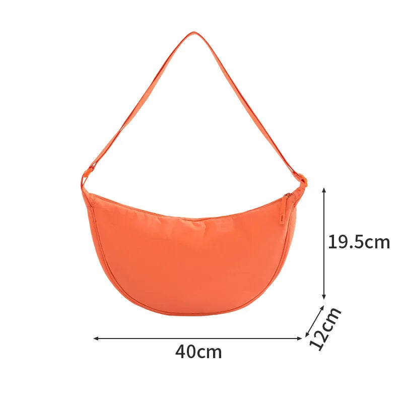 A New Nylon Crossbody Bag for Women Designer Large Capacity Portable Lady Simple Commuter Underarm Bag Fashion Moon Shoulder Bag Qme Orange large