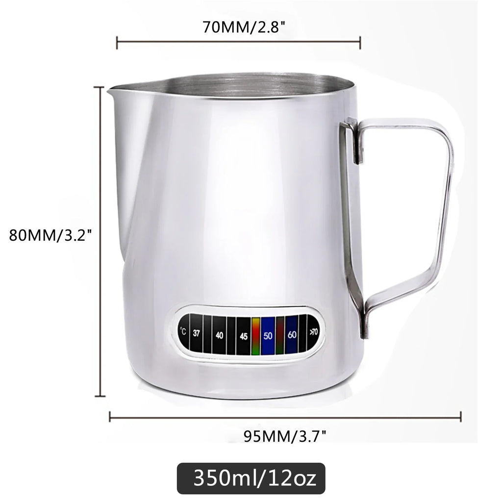 350mL Stainless Steel Milk Frothing Pitcher Temperature Display Milk Frother Pitcher Jug Cup for Latte Art Barista Kitchen Qme