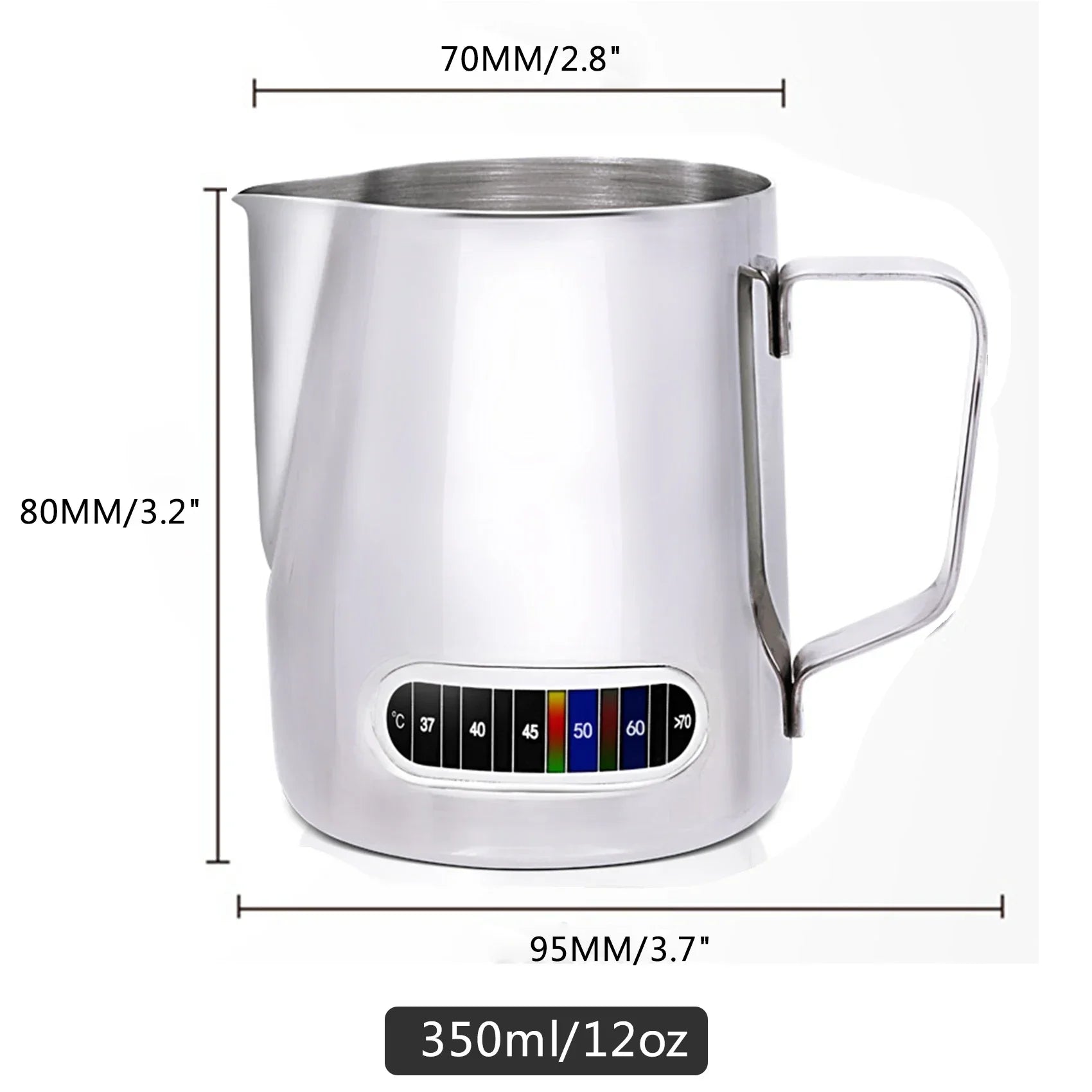 350mL Stainless Steel Milk Frothing Pitcher Temperature Display Milk Frother Pitcher Jug Cup for Latte Art Barista Kitchen Qme
