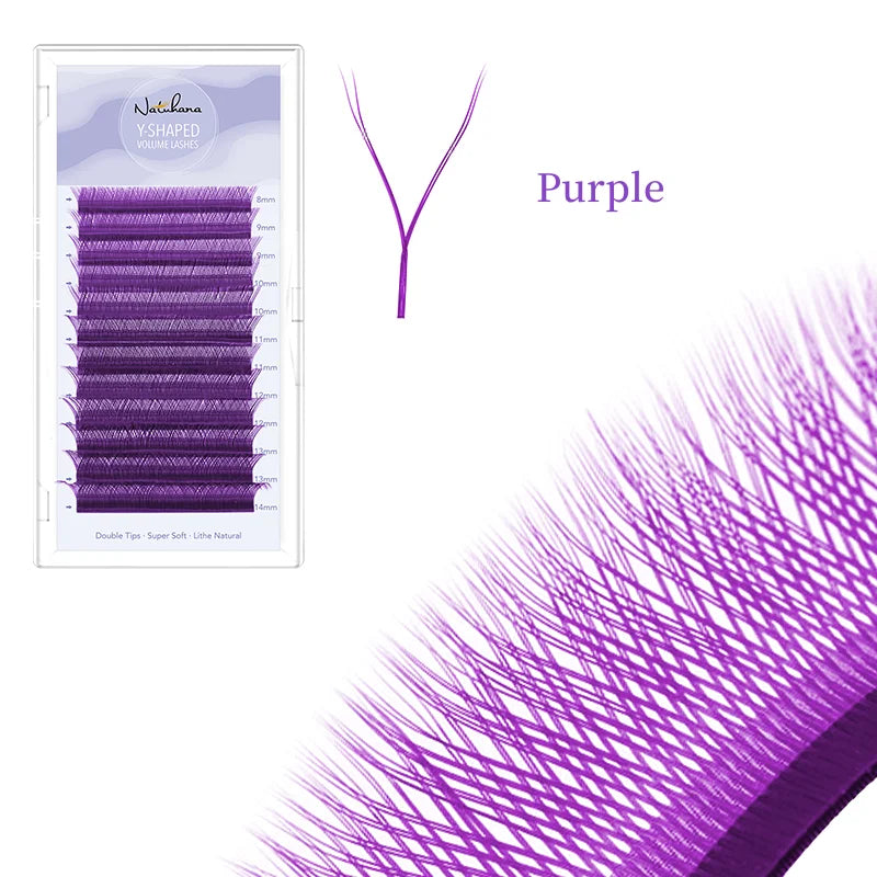 NATUHANA Brown YY Shape Individual Lash Clusters Soft PBT Colored Qme Purple LU 0.07mm|13mm