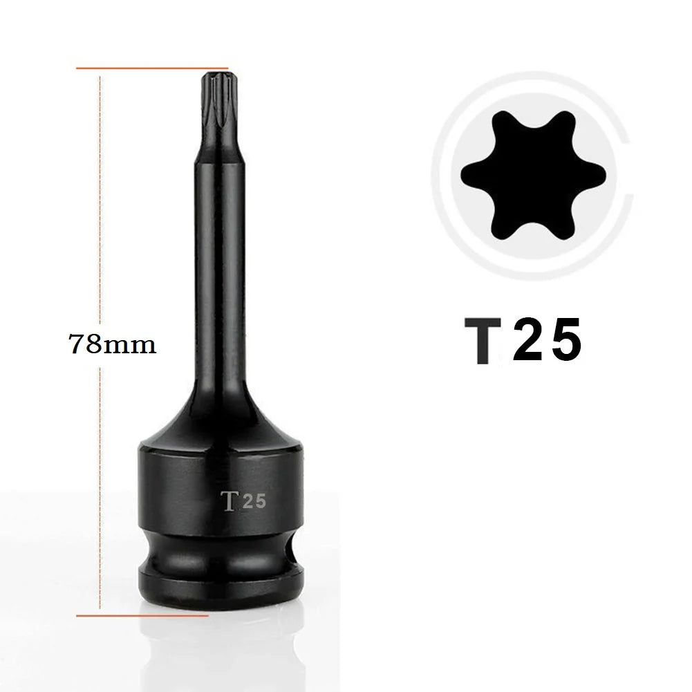 1PC 1/2inch Hex Torx Screwdriver Bits Drive Socket Adapter Heads T20 T40 T30 T100 Magnetic Wrench Hand Tools Accessories Qme T25