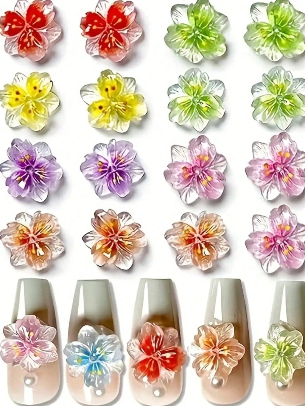 20 30 50 Luminous Ice Flowers Nail Charms Translucent 3D Resin Floral Qme