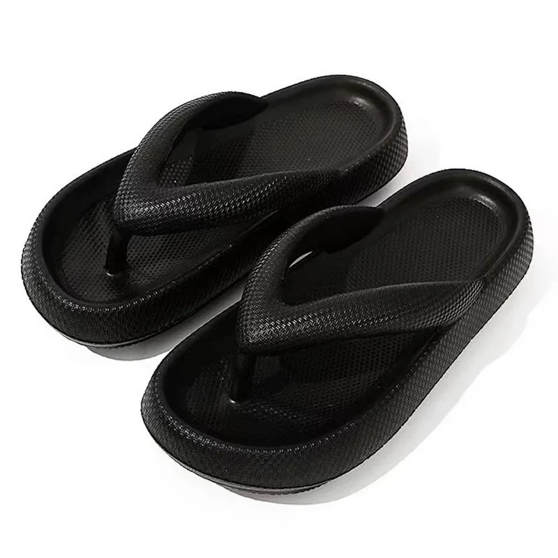 New Summer Platform Flip-Flops Handmade Flower Soft Bottom Cloud Slippers Travel Holiday Beach Lady Cute Shoes Women Slides Qme B-Black 4.5cm 44-45
