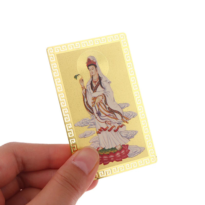 Buddha Card Peace Amulet Buddhist Gold Luck Blessing Nanwu Guanyin Qme