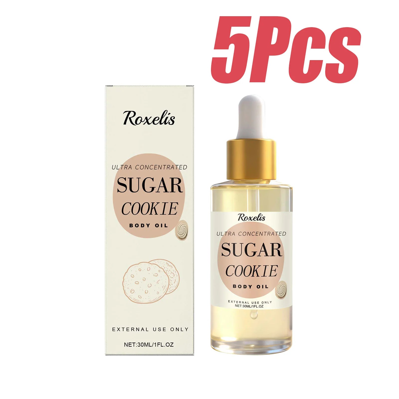 Sugar Cookie Fragrance Body Oil Long-lasting Moisturizing Nourishing Oil for Dry Skin Smooth Skin Daily Hydrating Body Care Qme 5 x 30ml Boxed
