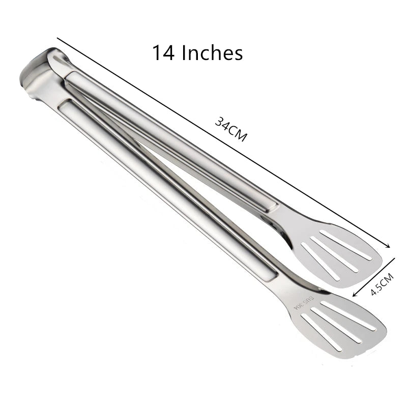 Stainless Steel Food Tongs Barbecue Tongs Meat Salad Steak Food Serving Clip Tweezers Long BBQ Cooking Tongs Kitchen Utensils Qme 14 inches