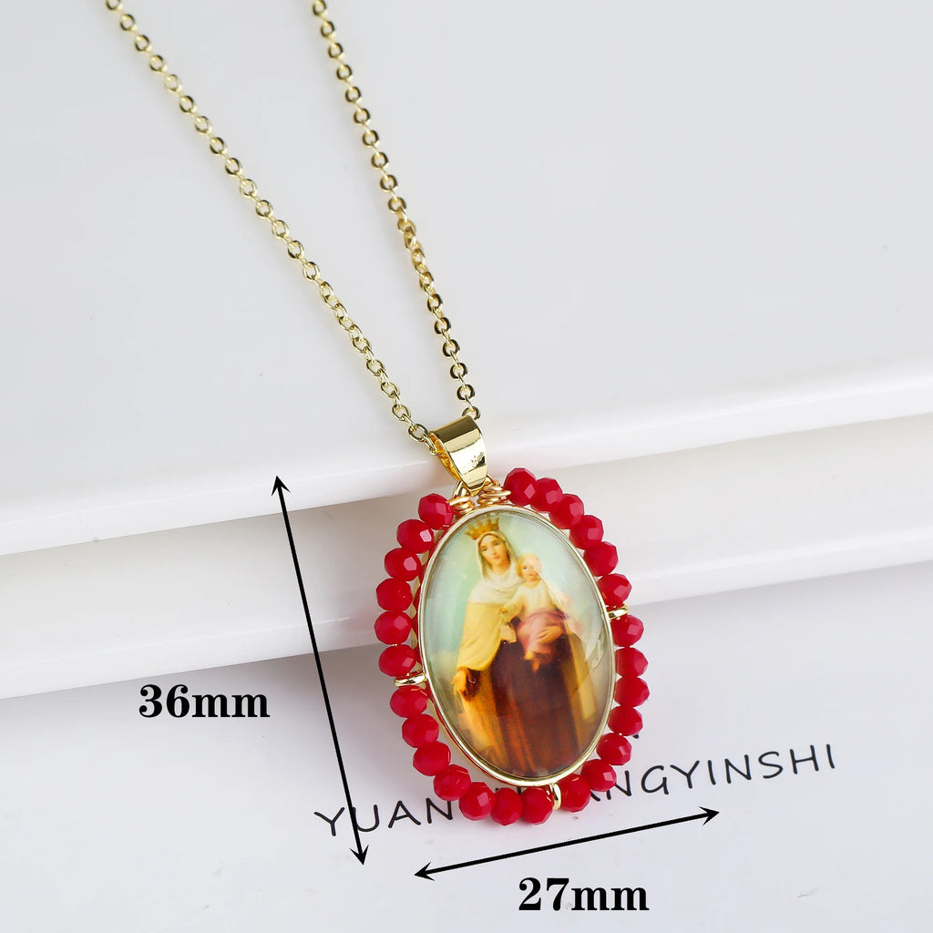 New Creative Crystal Religious Figures Photo Pendant Necklace Personalized For Women Men Copper Neck Jewelry Holiday Gifts Qme