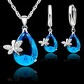 Bridal Jewelry Set 925 Sterling Silver Stamp Water Drop Dragonfly CZ Crystal Woman Girl Engagement Anniversary Necklace Earring Qme Default Title
