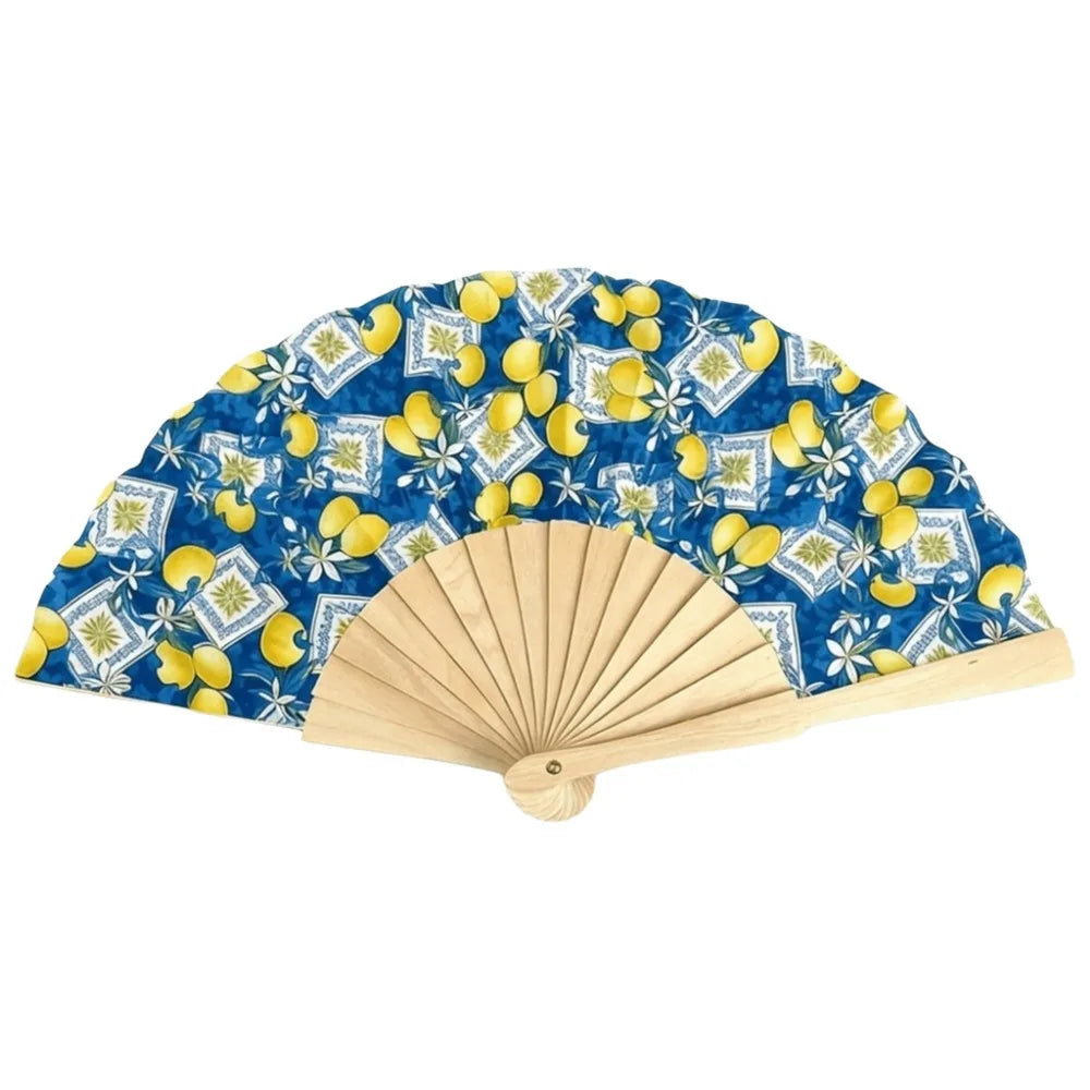 Fashion Lemon Print Folding Hand Fan Delicate Wooden Handle Cranked Qme Style 2
