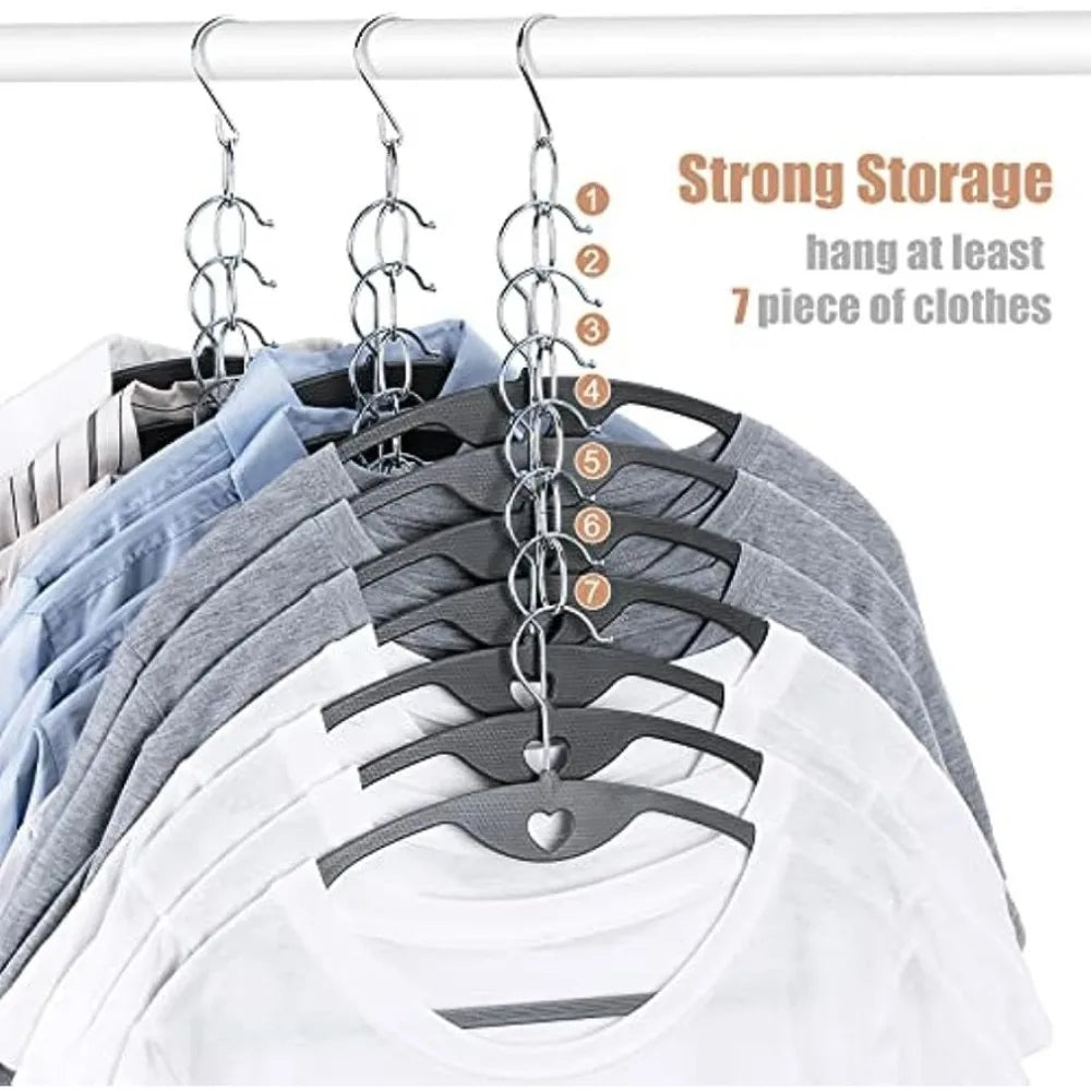 Multi Layers Metal Clothes Hanger Chain Space Saving Closet Organizer Heavy Duty Garment Storage Hook Chain Wardrobe Storage Qme