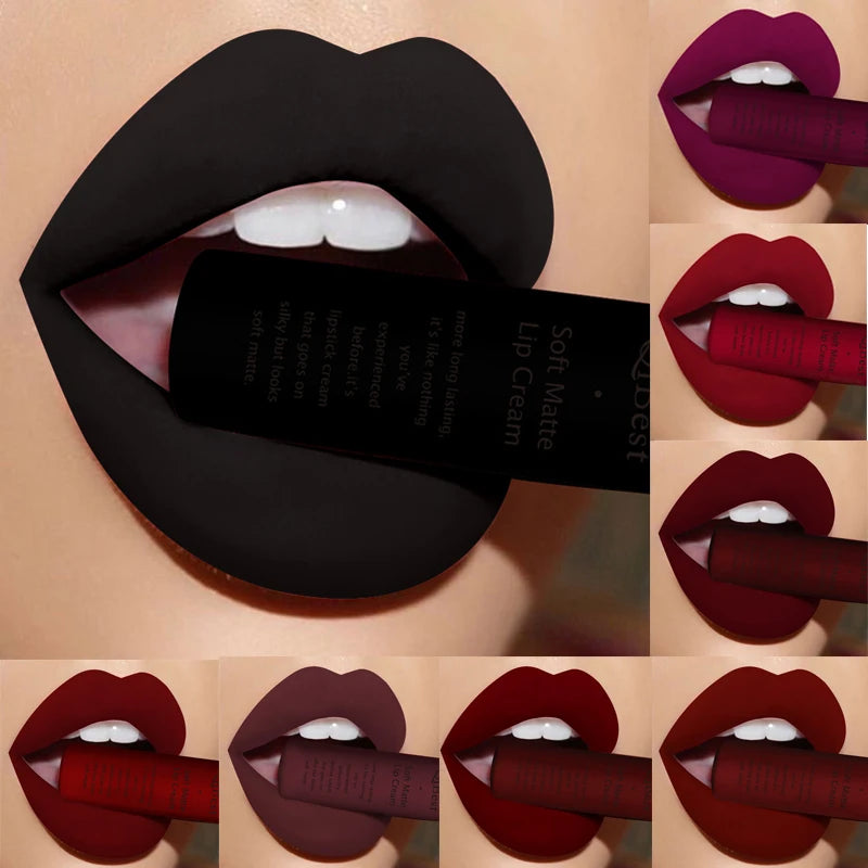 QIBEST Sexy Velvet Matte Lip Gloss Liquid Lipstick Lipgloss Beauty Red Nude Waterproof Long-lasting Lip Stain Makeup For Women Qme