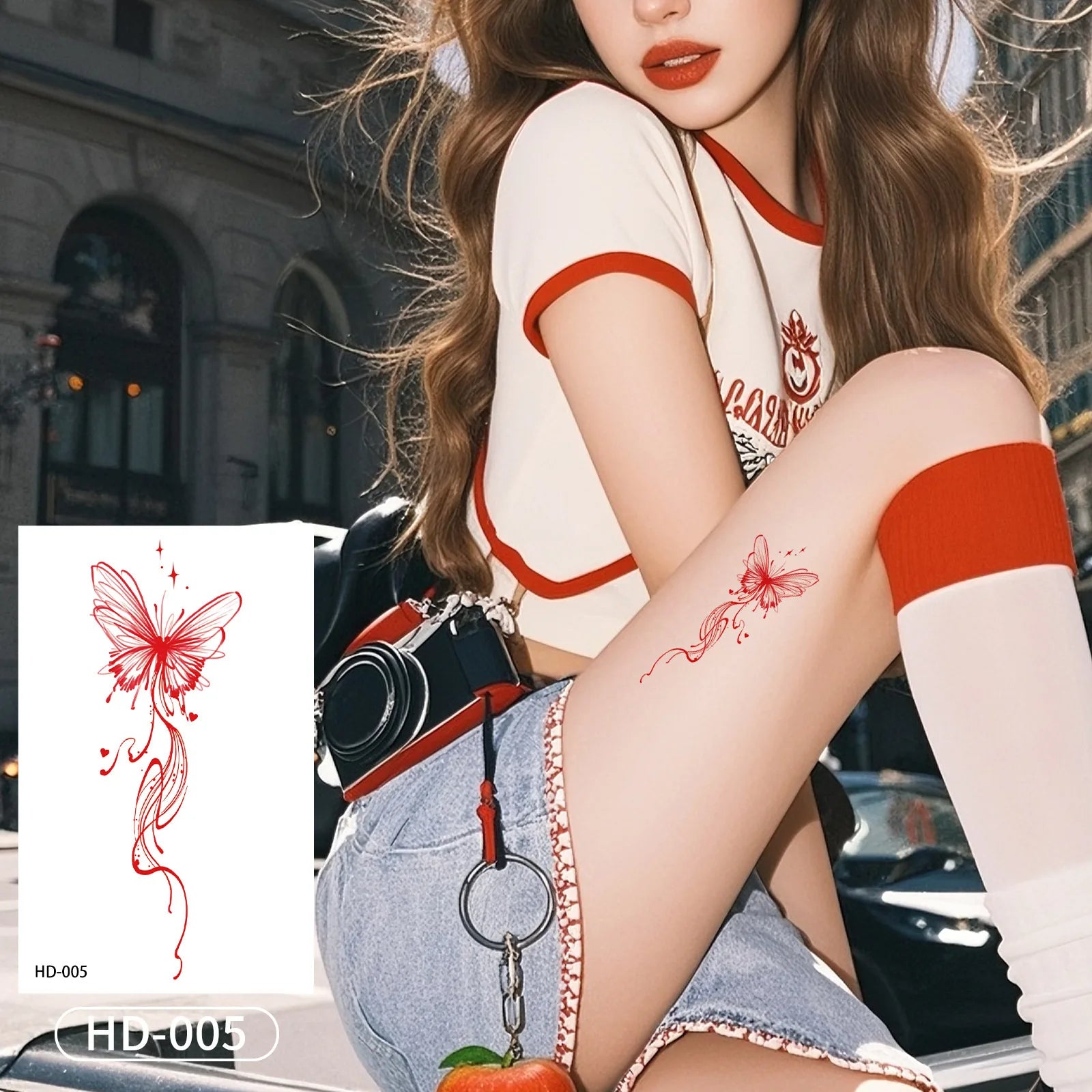 A Temporary Tattoo Retro Red Sticker Watercolor Butterfly Decor Body Arm Art Paster Face Bady Tattoo Waterproof DIY Paster Qme