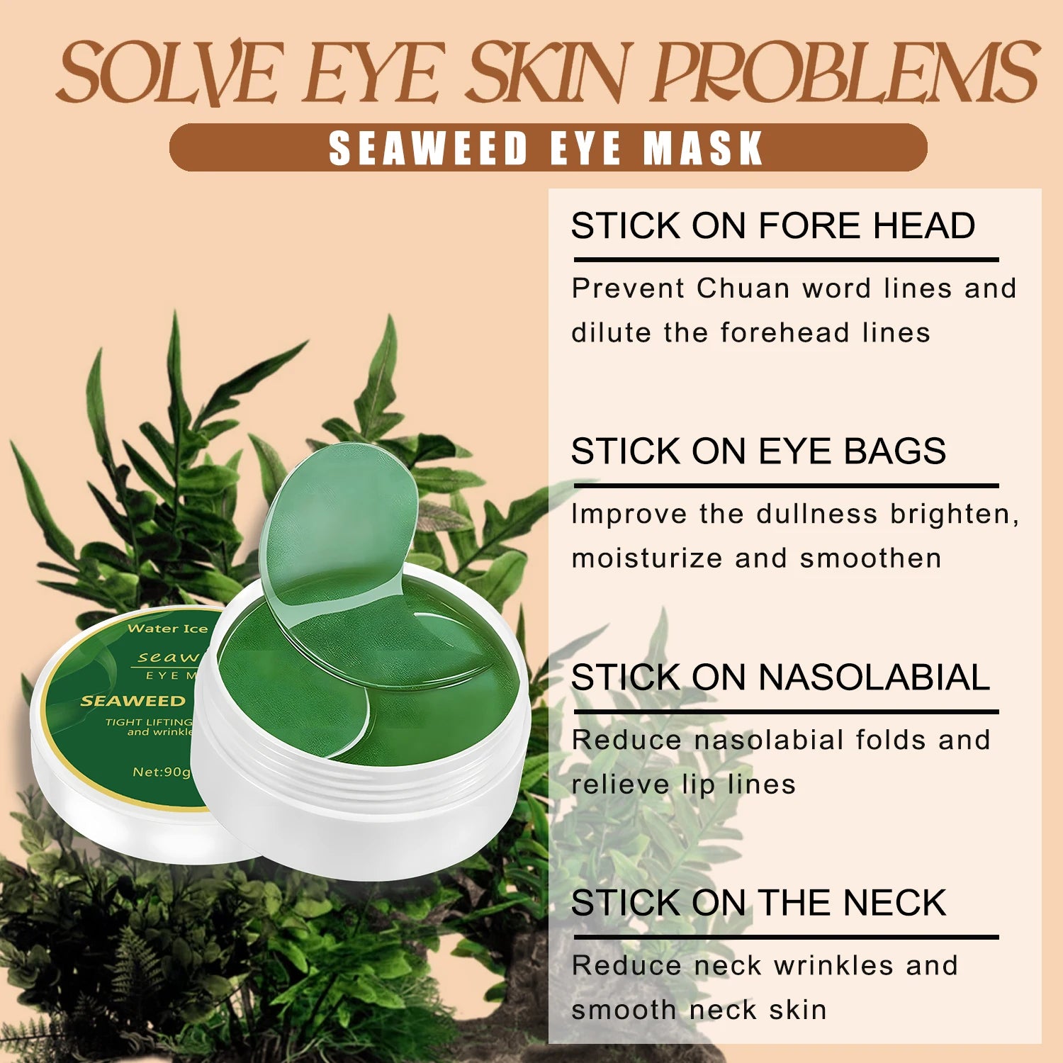 Seaweed Eye Mask; Rich in Seaweed, Collagen, and Hyaluronic Acid, It Can Smooth Fine Lines, Reduce Dark Circles, Tighten and Nourish the Skin, Making the Skin Around the Eyes Smooth and Soft Qme