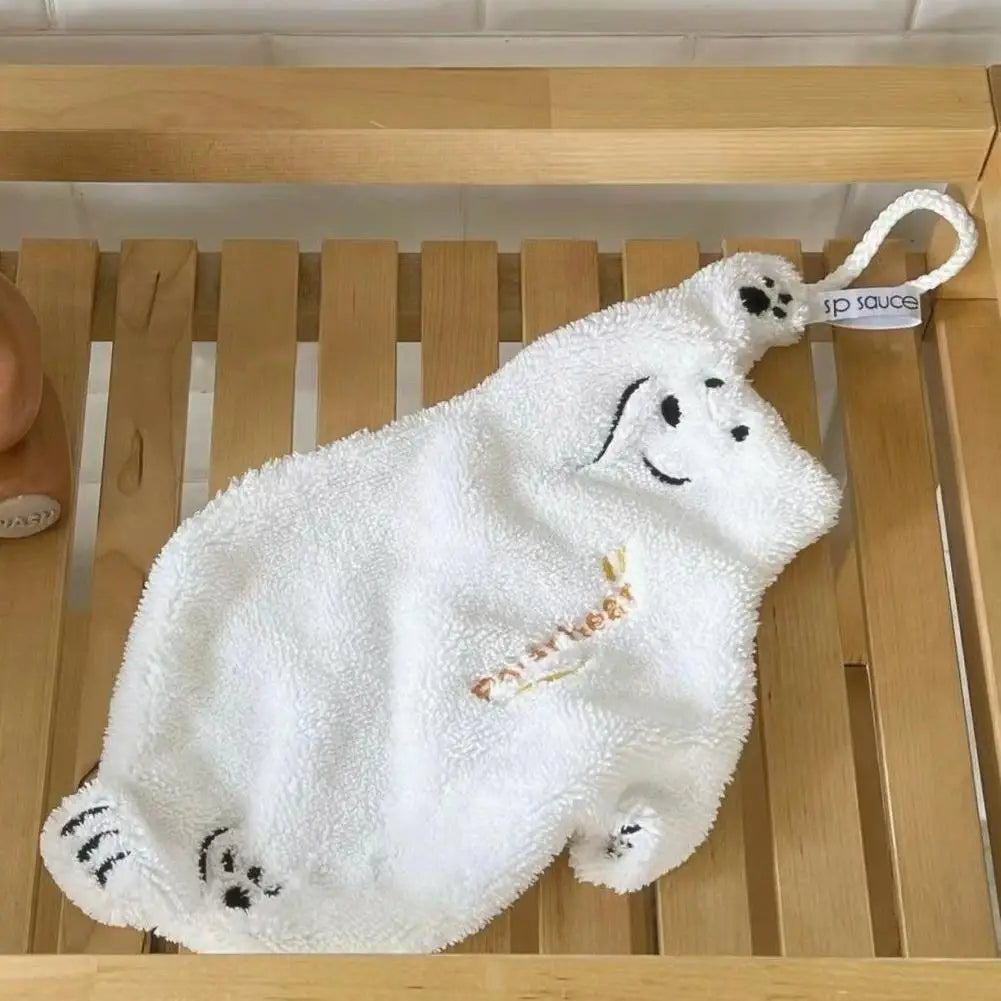 Polar Bear Coral Velvet Hand Towel Kitchen Bathroom Ultra Soft Qme