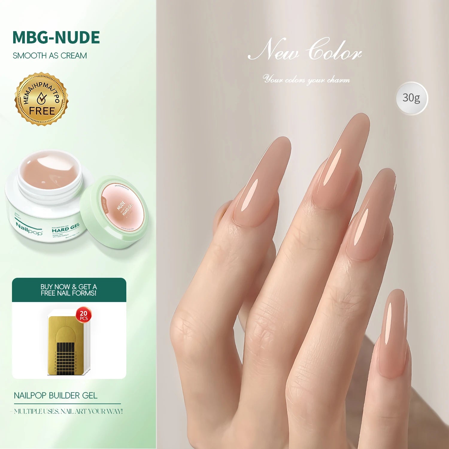 Nailpop Builder Gel Milky Extension UV LED Cured Acrylic Nails Long Qme MBG-Nude
