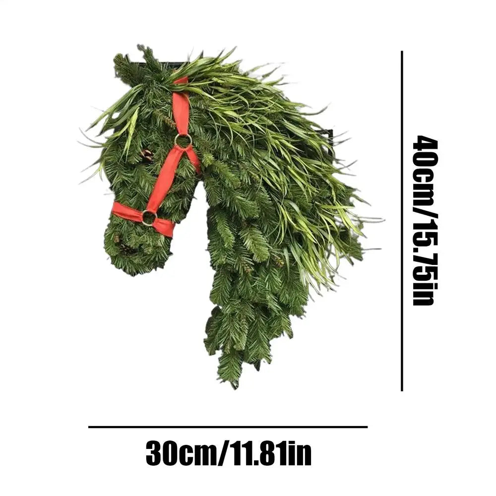 Horsehead Christmas Wreath Horsehead Gate Ring Rural Farmhouse Equestrian Theme Door Decoration 40cmx30cm Qme left
