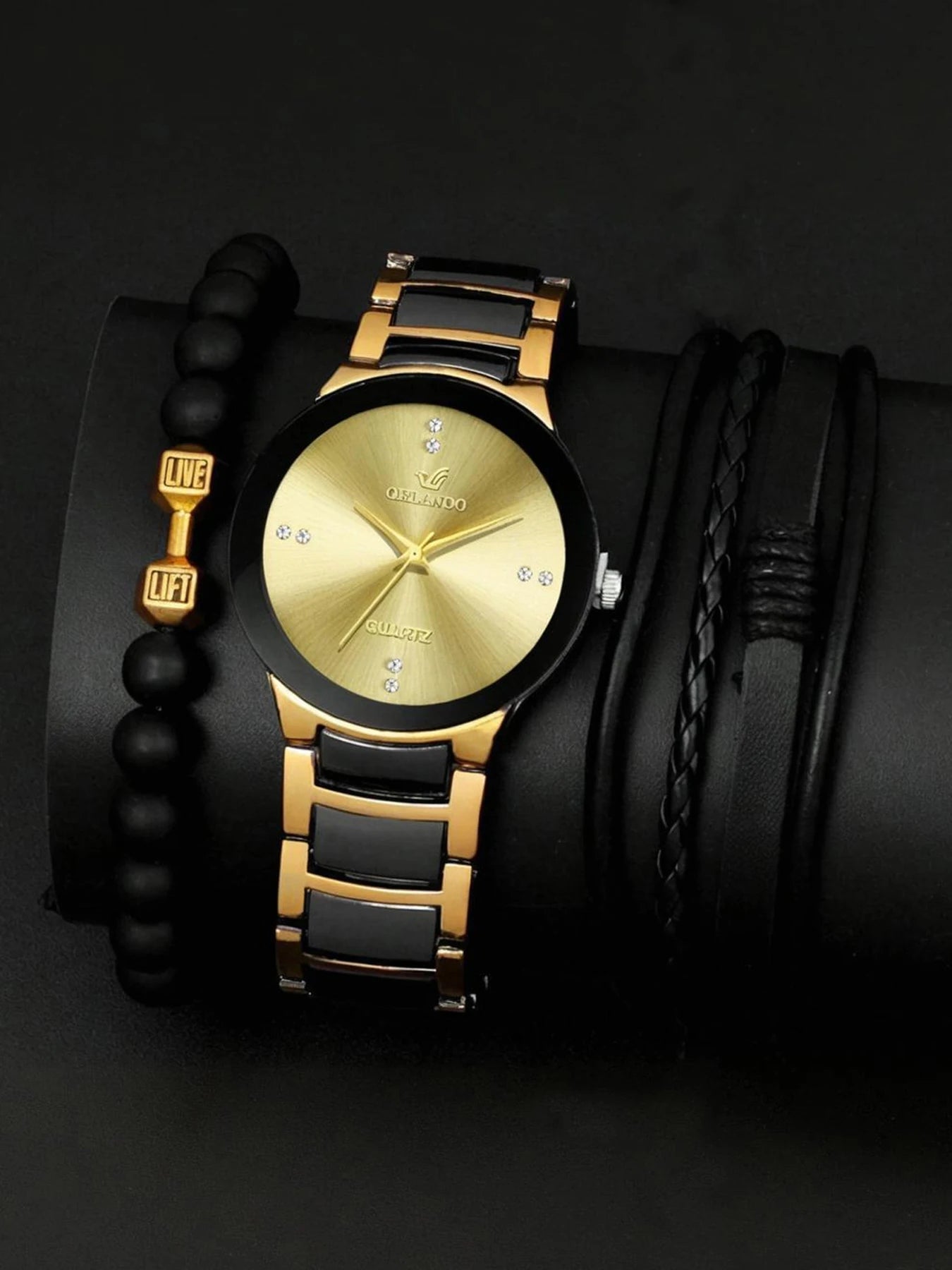 3-piece Women's Watch Fashion Watch Women's Versatile High end Women's Watch Women's Watch Set Qme YELLOW No