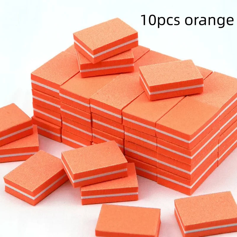 10/50/100pcs mix Double-sided Mini Nail File Blocks Colorful Sponge Nail Polish Sanding Buffer Strips Polishing Manicure Qme 10pcs orange