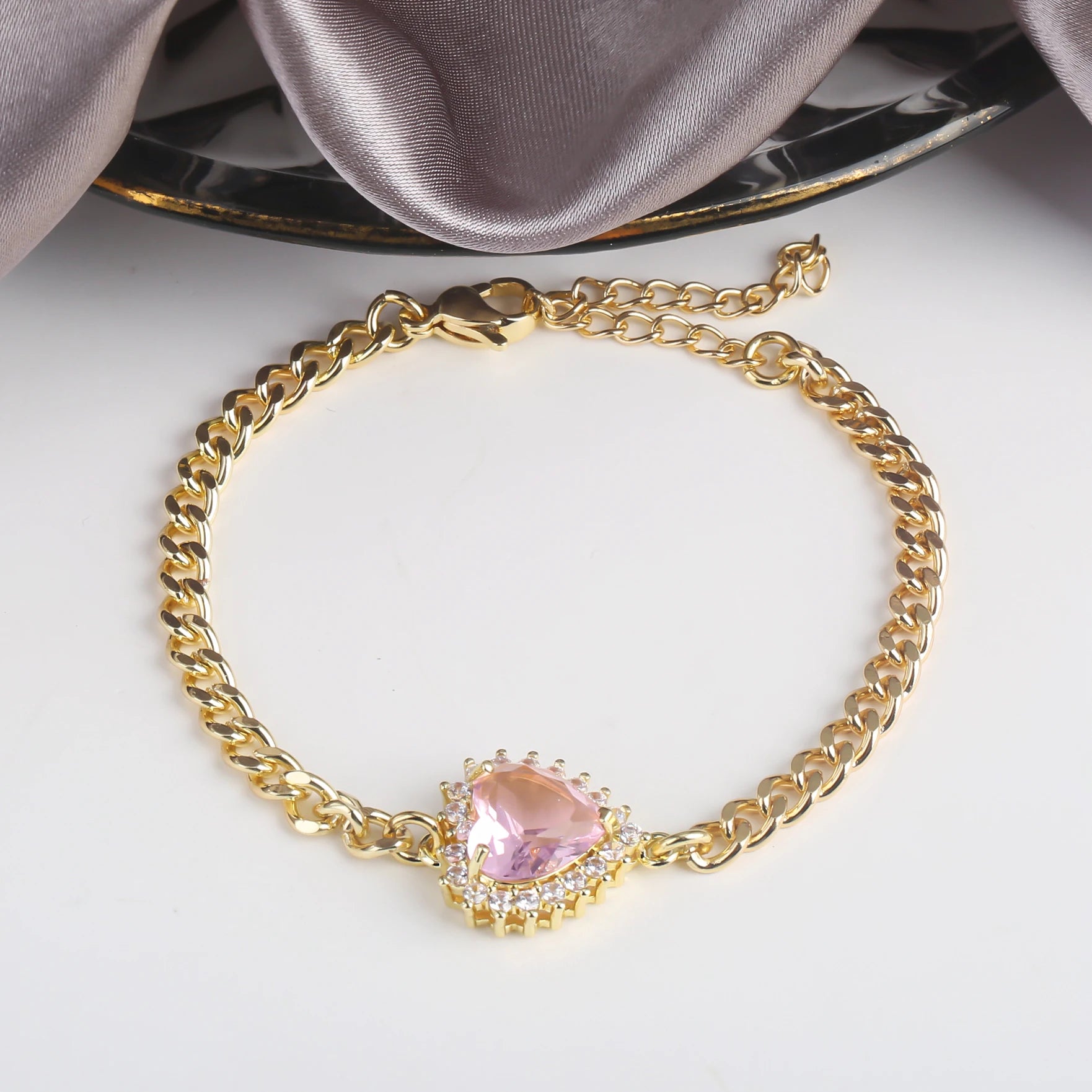 High Quality Copper Inlay Heart Crystal Bracelet Rose Chain Adjustable Bracelet Sweet For Wedding Party Daily Wear Jewelry Gift Qme 12