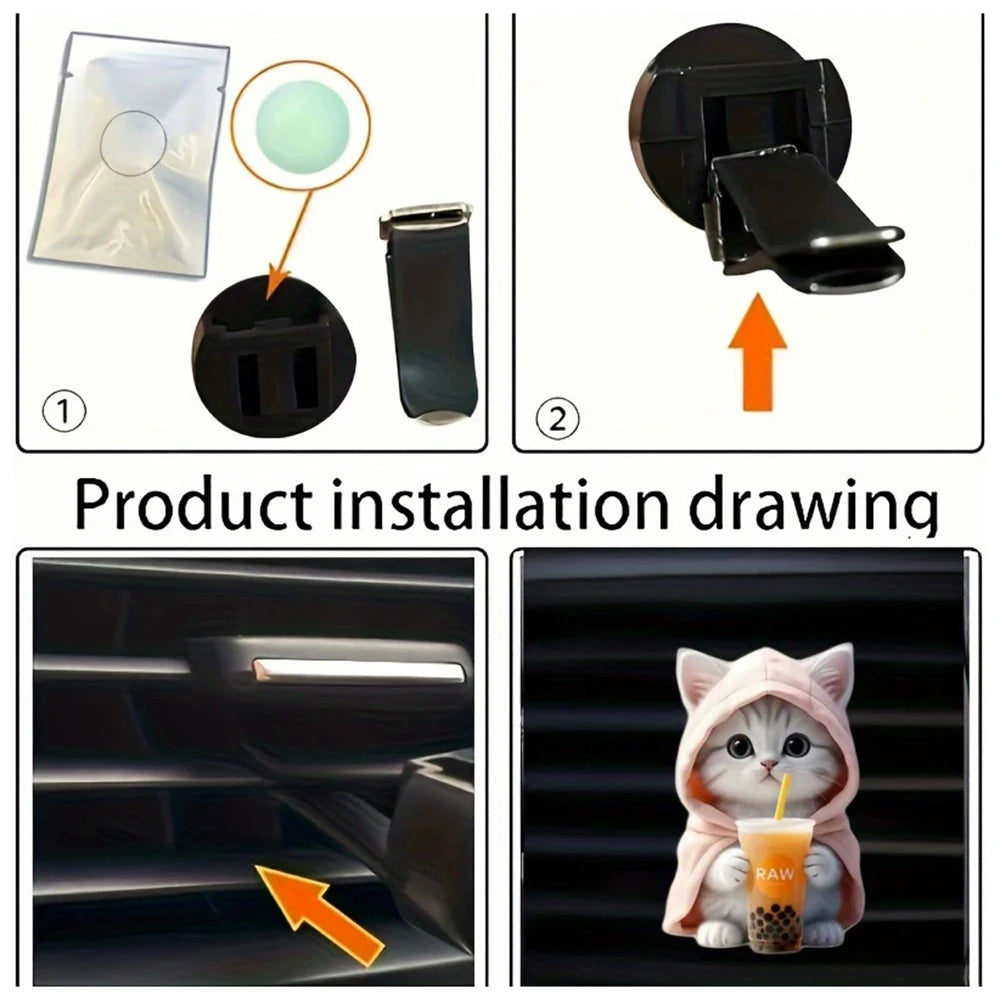 Car Hoodie Kitten Finished Ventilating Clip Car Decoration Aromatreatment Acrylic Accessories Qme