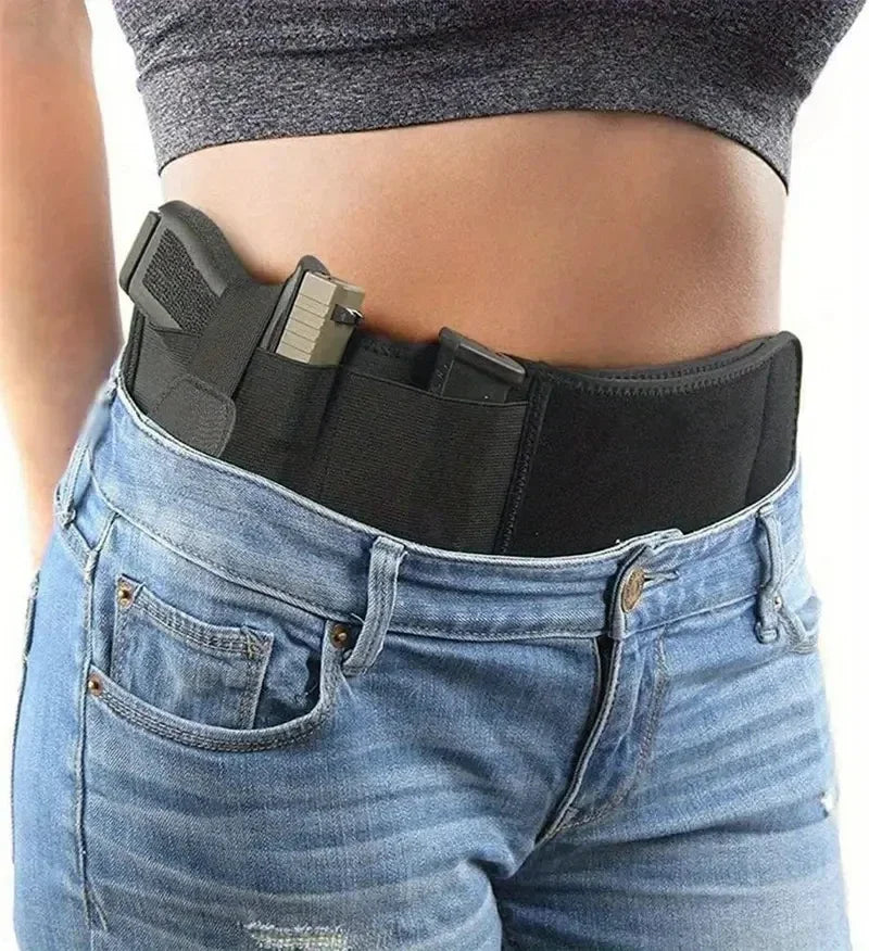 Waist Band Belt for Outdoor Hunting Fitness Defense Use Tactical Belly Gun Holster Portable Hidden Phone Bag Concealed Carry Qme