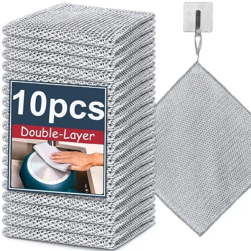 Rags for Kitchen Scrubber Wire Dishcloth Thickened Double-sided Metal Steel Cleaning Towel Pot Dish Washing Cloths Scouring Pads Qme