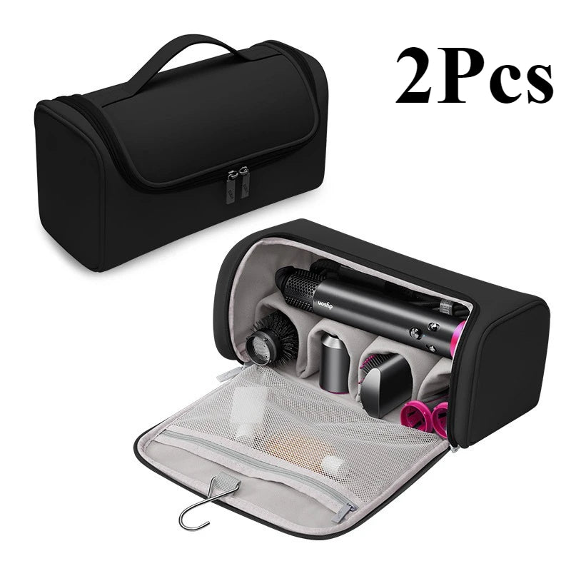 Hideable Hanging Hook Hair Dryer Case Portable Non-slip Tools Pouch Qme 2Pcs Black