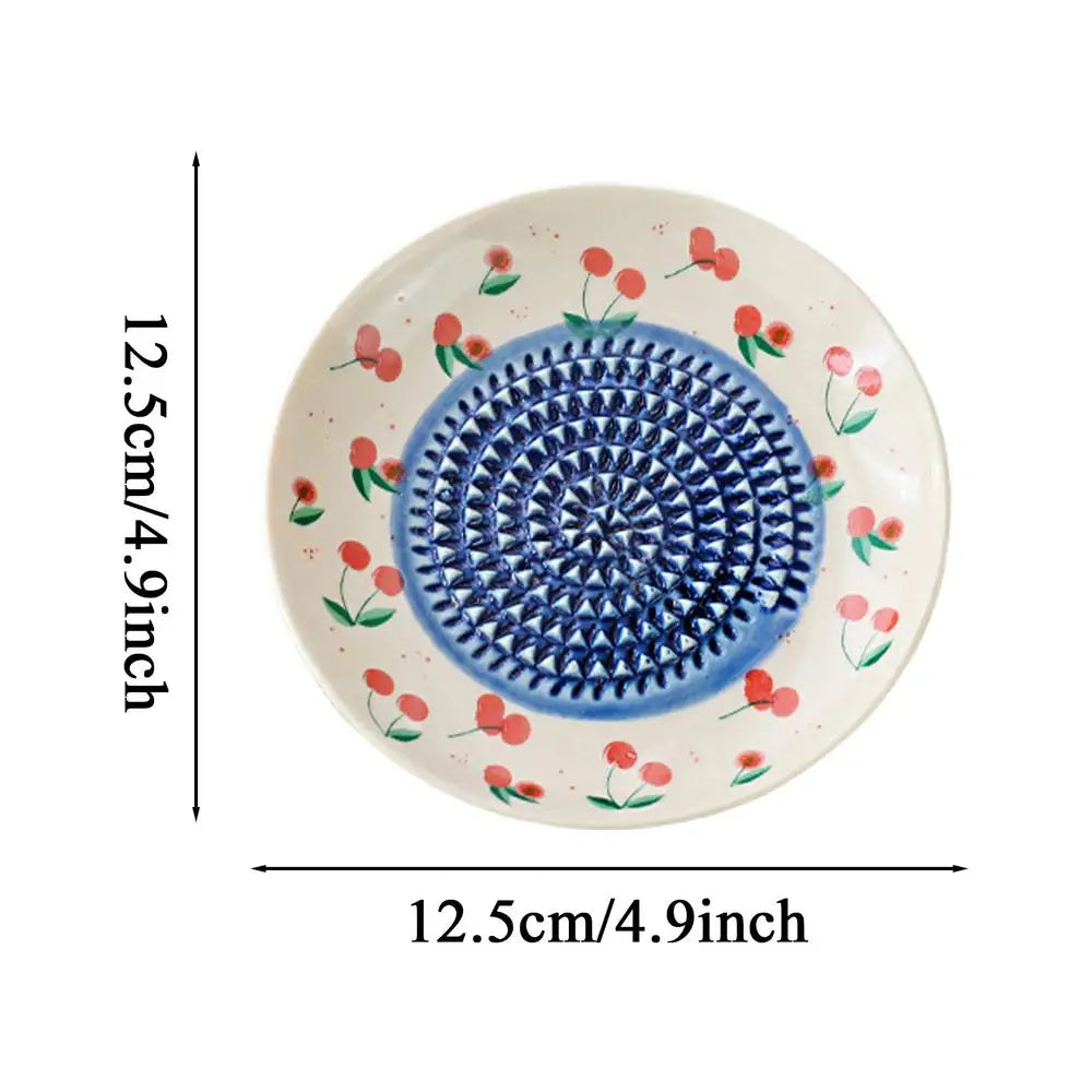 Grater Plate Ceramic Manual Round Fruit Patterns Bowl Garlic Grating Dish For Ginger Cheese Tomato Strawberry Fruit Vegetable Qme B