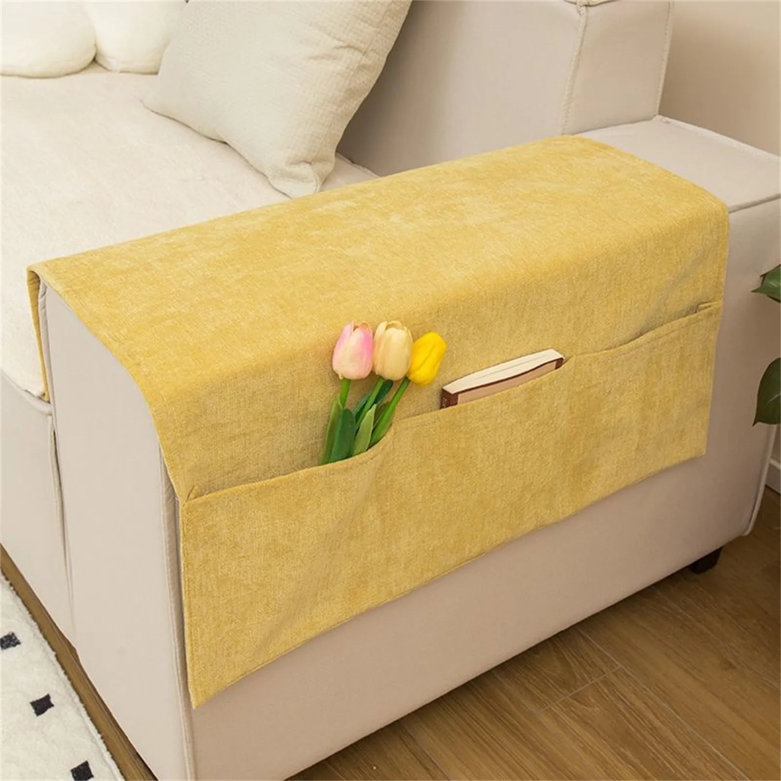 Sofa Armrest Organizer with Pockets Sofa Armchair Storage Bag Non-Slip Hanging Couch Pouch for TV Remote Control Cellphone Bag Qme Yellow