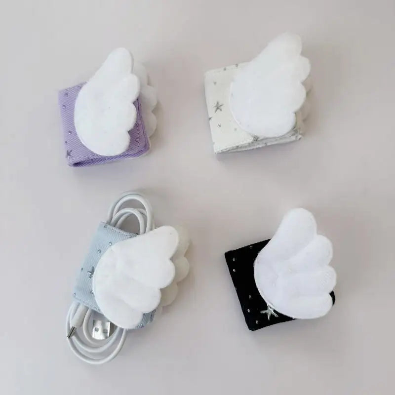 Star Print Fabric Angel Wing Cable Clip Reusable Buckle Desk Car Qme