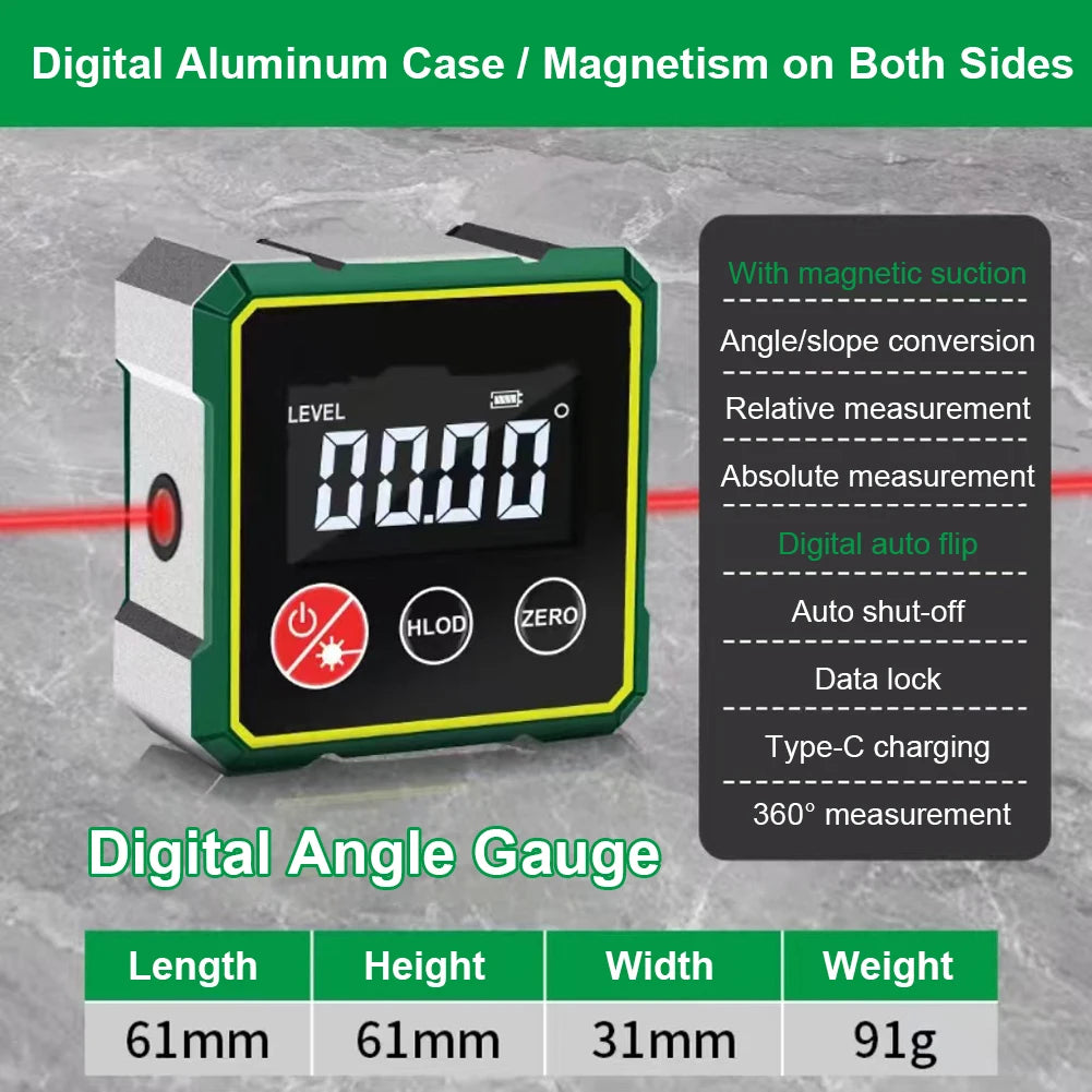 Magnetic LCD Digital Protractor Inclinometer Gauge with Backlight Protractor Inclinometer Bevel Box Level Angle Measurement Tool Qme
