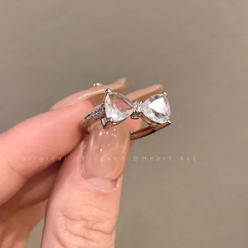 New Arrived Sweet Romantic Lovely Pink Bowknot Design Female Exquisite Jewelry Ring Micro Bow Tie Zircon for Party and Dating Qme resizable bai