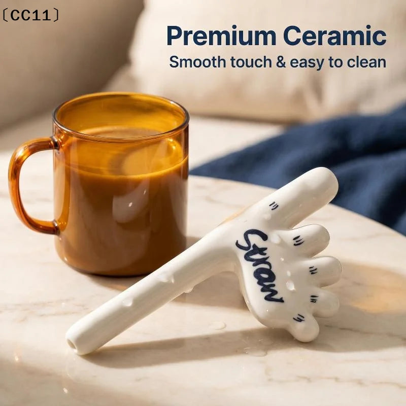 Ceramic Thumb Straw Foot Creative Coffee Cup Drinking Funny Cute Qme
