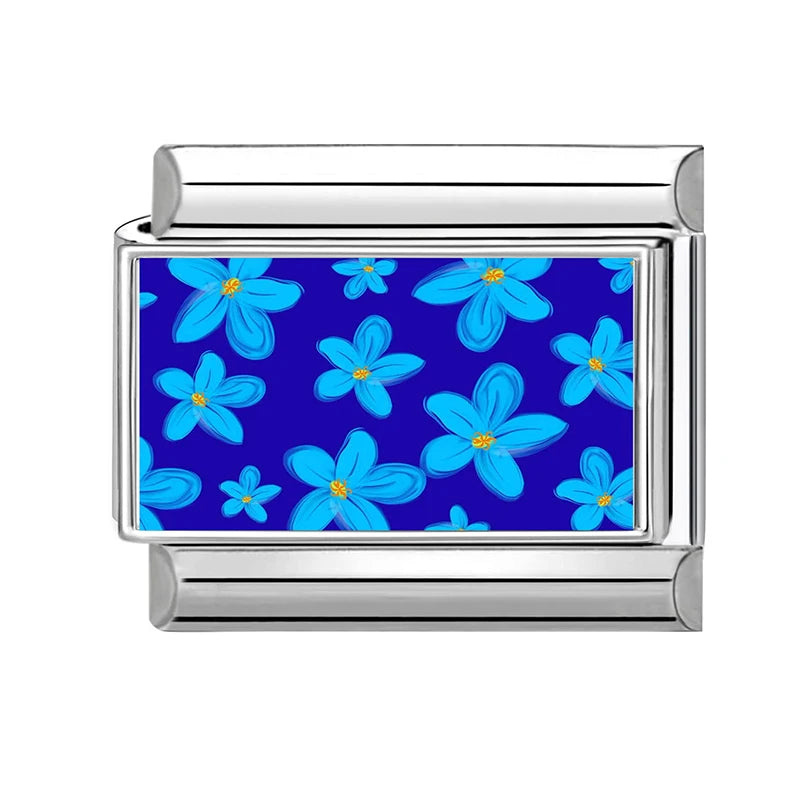 Fashion Oil Painting Green Background Color Flowers Italian Charm Links Fit 9mm Stainless Steel Bracelet Jewelry DIY Making Bead Qme Style 8