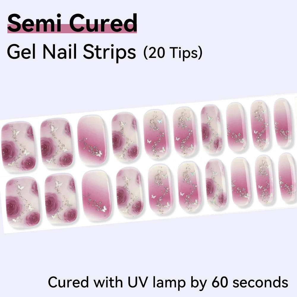 20Tips Shinning Star Semi-cured Gel Nail Wraps Full Cover Sparkly Qme NC240252