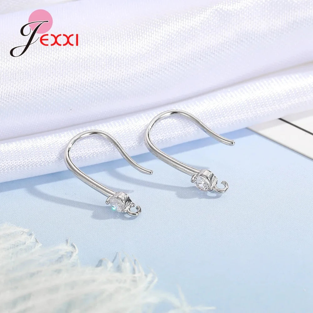 New Arrivals Sparkling Earrings Findings Real 925 Sterling Silver Color Earrings Components For Women Hand Making DIY Jewelry Qme