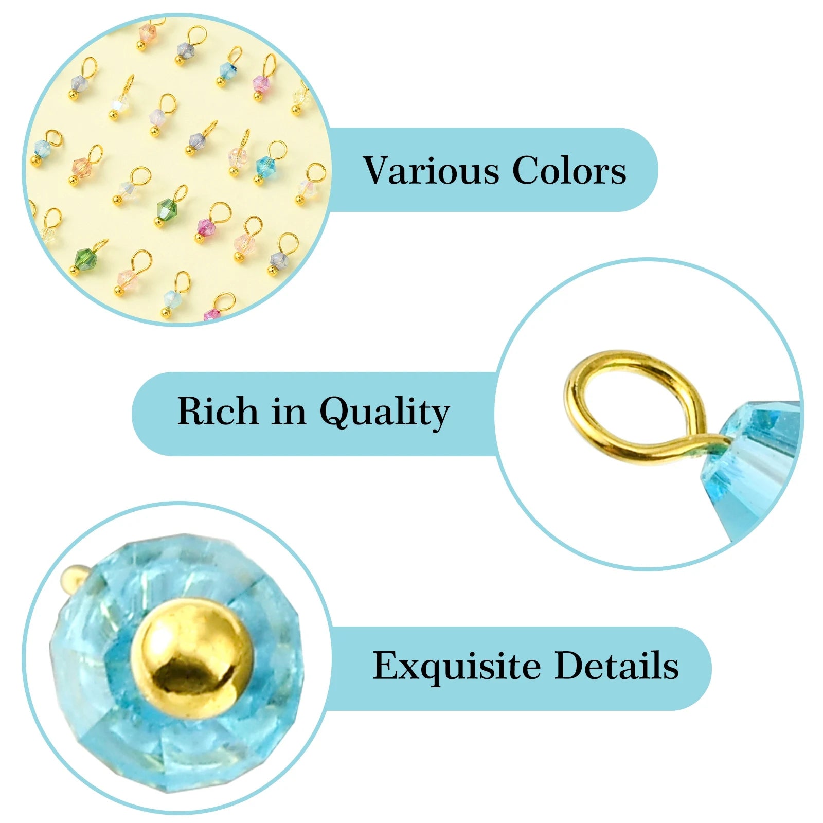Pandahall 100Pcs Random Color Transparent Faceted Glass Charms Bicone Crystal Dangle Charms for DIY Necklace Bracelet Making Qme