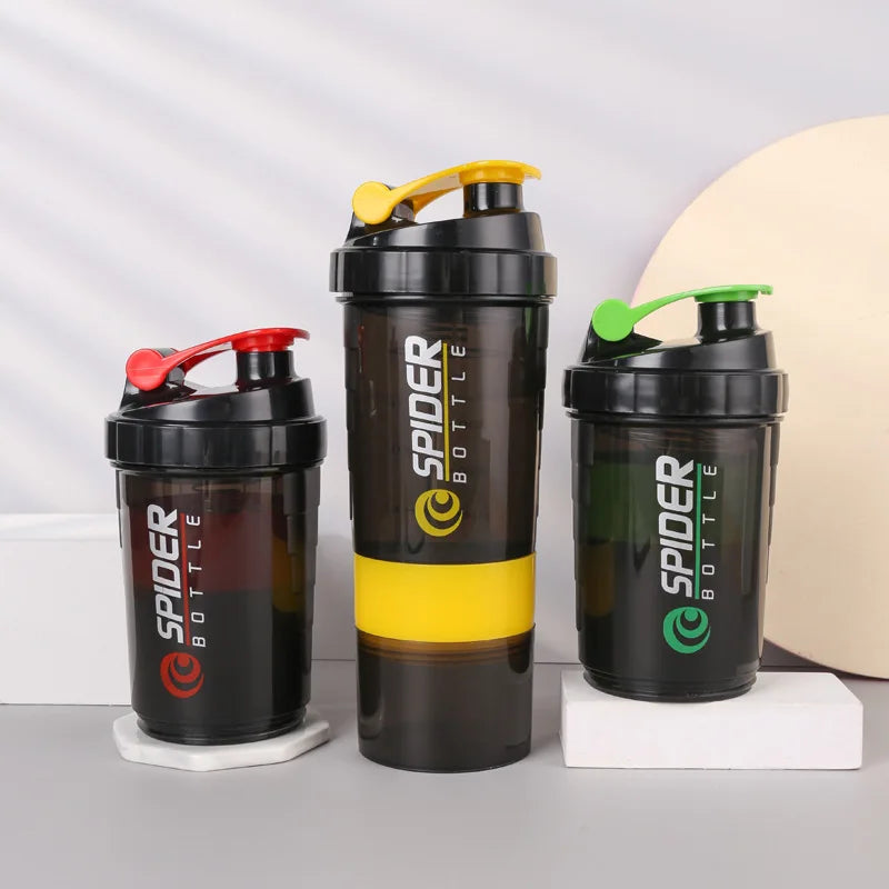 Printed Plastic Shaker Bottle Fitness Protein Milkshake Mix Cup Qme