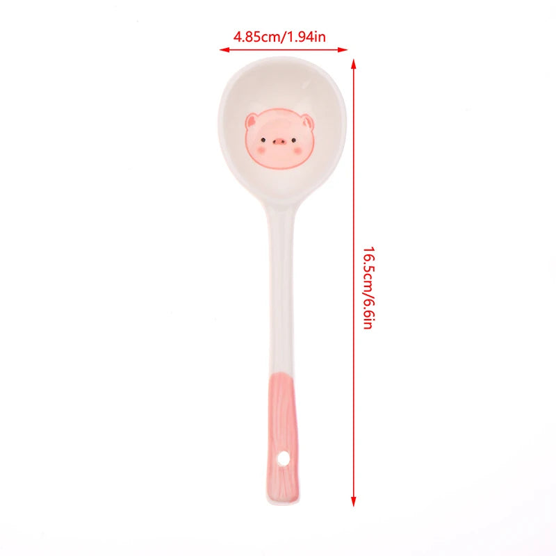 1Pc Kawaii Pig Ceramic Soup Spoon Cute Ice Cream Hand Painted Coffee Dessert Long Handle Spoon Kitchen Accessories. Qme 1PC