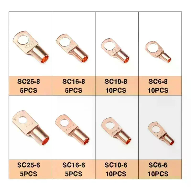 60Pcs Bolt Holes Tinned Car Copper Cable Lug Battery Terminal Group Wire Terminal Kit Connector Group Terminal SC6-6 SC16-8 Qme