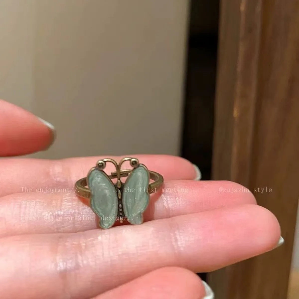 Vintage Green Style Color Butterfly Flower Opening Ring for Women Men Punk Hip Hop Metal Adjustable Finger Rings Jewelry Gift Qme
