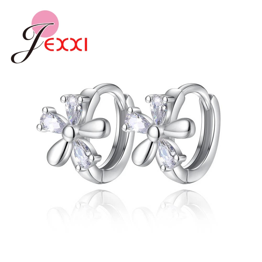 Hot Sell Women Earring Clear Crystal Flower Shape Accessories 925 Sterling Silver Color Gifts For Girls Cheap Sale Vintage Goods Qme