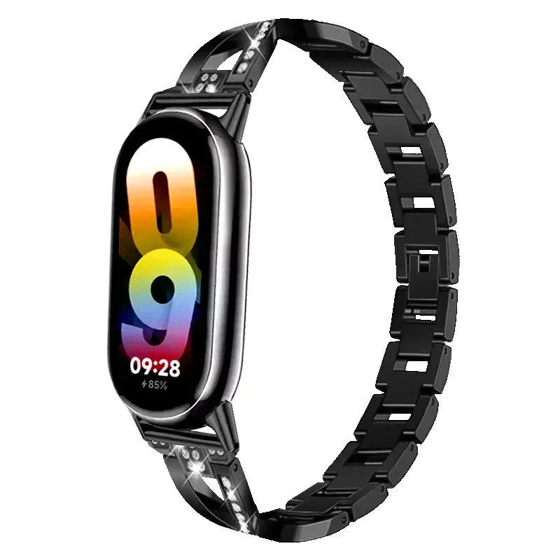 Stainless Steel Strap for Xiaomi Mi Band 8 Material Metal Wistband for Xiaomi Mi Band 9 women Smart strap accessories bracelet Qme Black for mi band 8