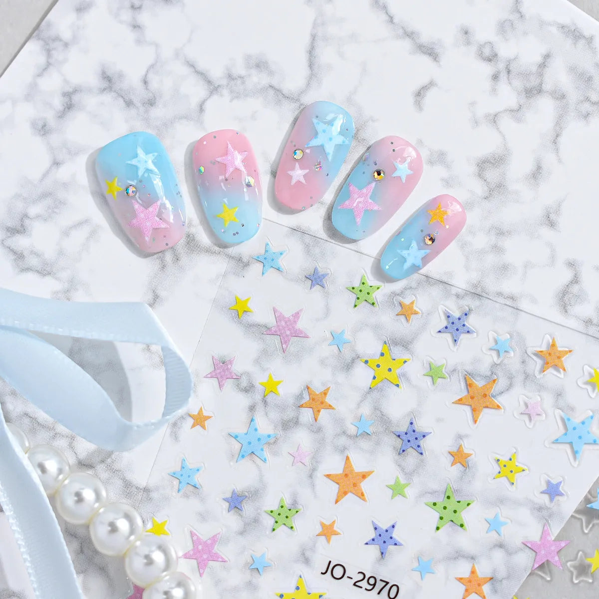 Dopamine Star Nail Stickers, Hollow 5 Point Star Self Adhesive Decals, Colorful Rainbow Starburst Nail Art for DIY Manicure Qme