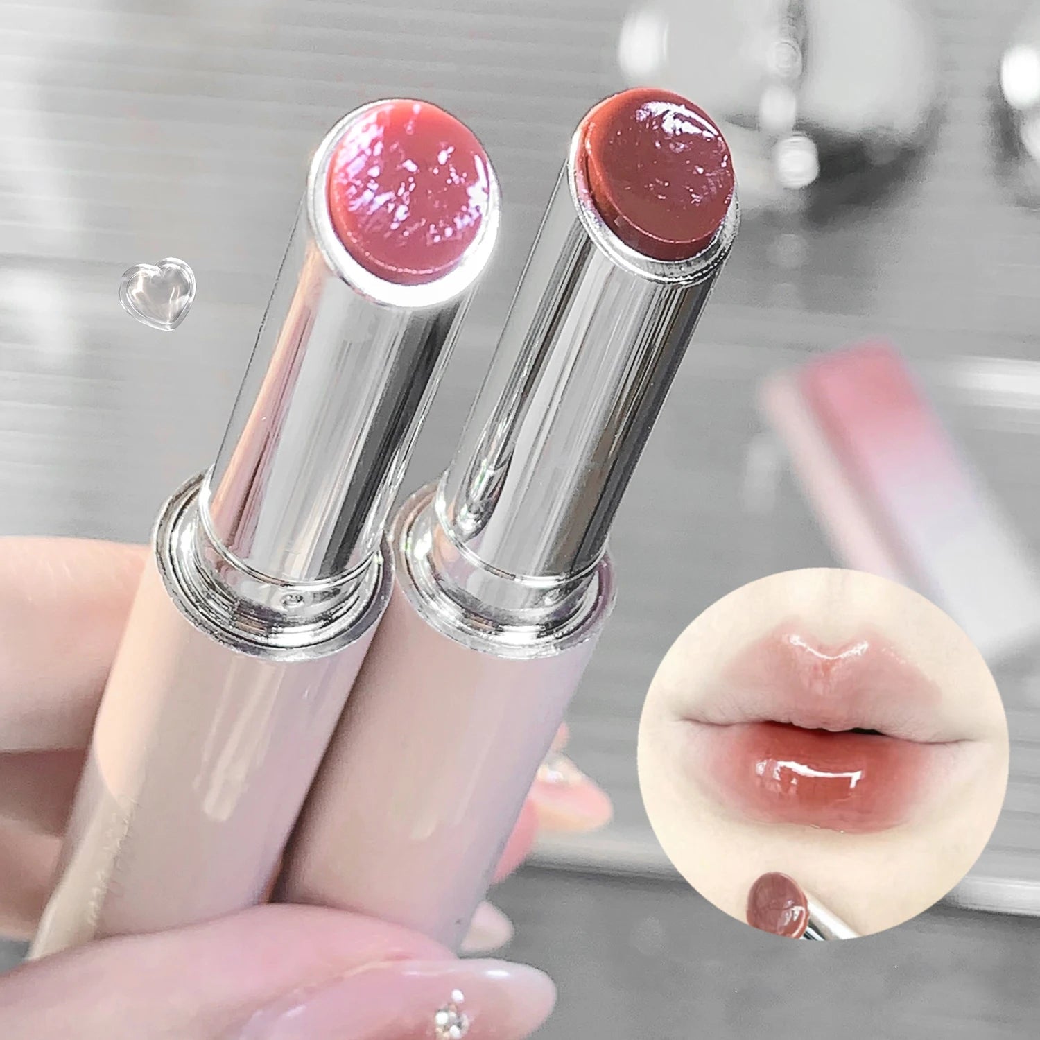 Snowy Design Solid Watery Lipstick Mirror Moisturizing Nourishing Lip Qme
